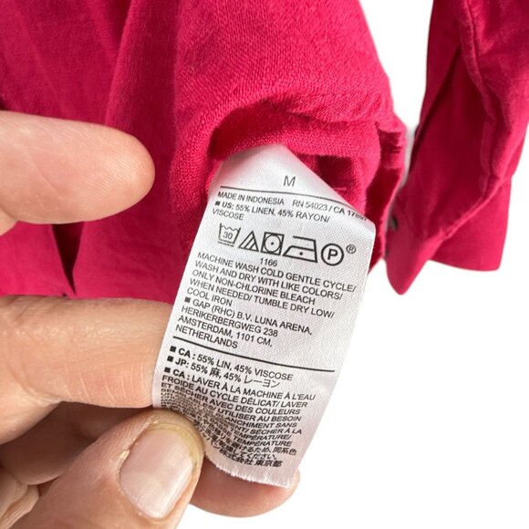 Banana Republic Mens Red Linen Blend Long Sleeve Button Up Shirt Size M Casual - Picture 5 of 10